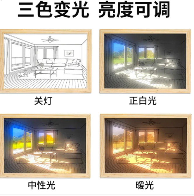 【新品】夜間燈光畫 小夜燈 裝飾畫 床頭燈 燈畫 氛圍燈 弘聖ins抖音同款燈光畫韓國客廳led發光畫臥室床頭陽光畫禮物